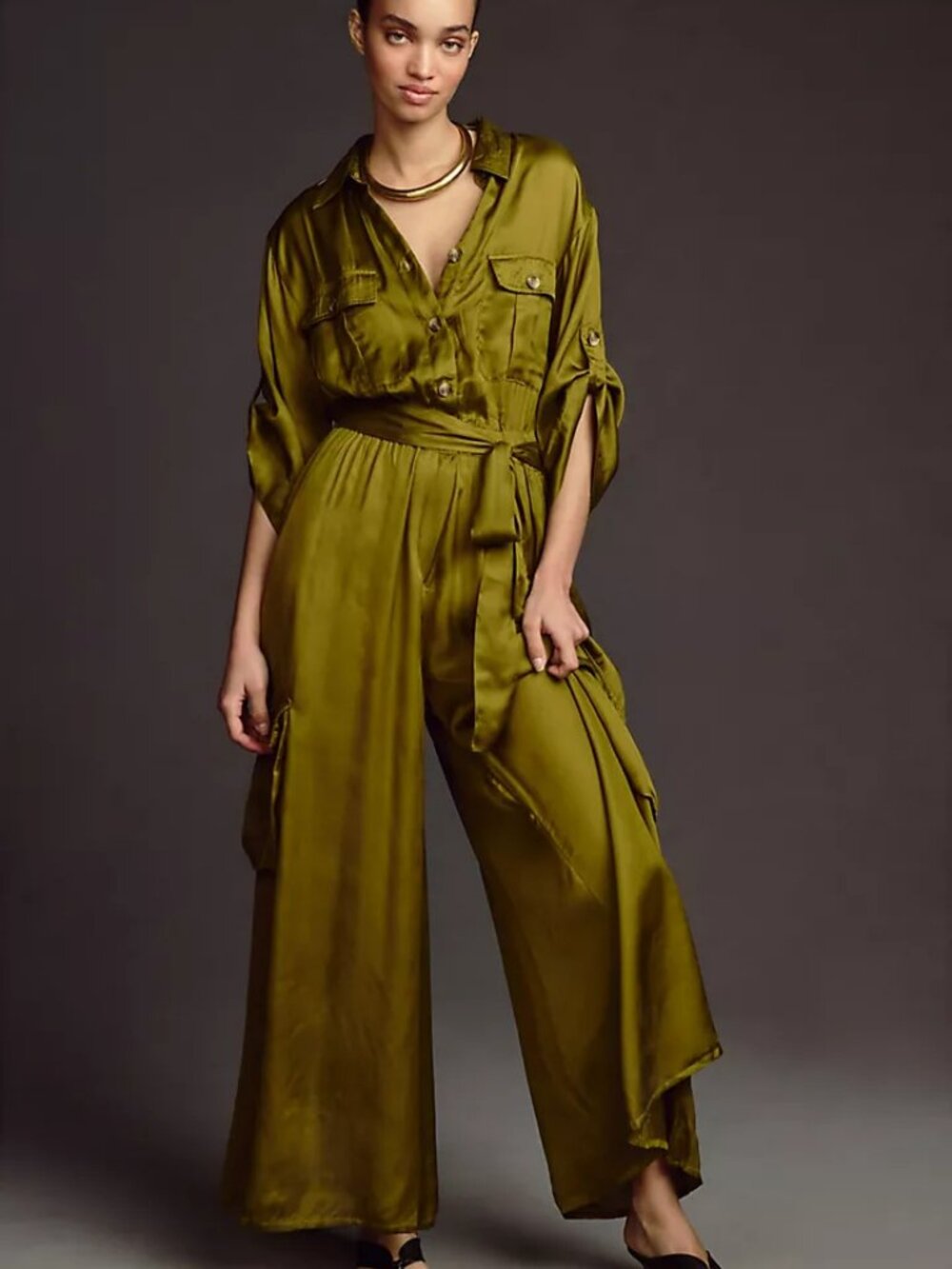 By Anthropologie Silky Cargo Jumpsuit. SZ XS